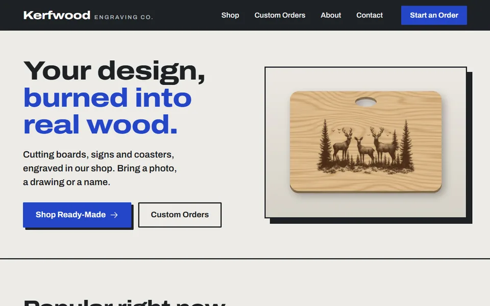 Home page of the Kerfwood Engraving sample website